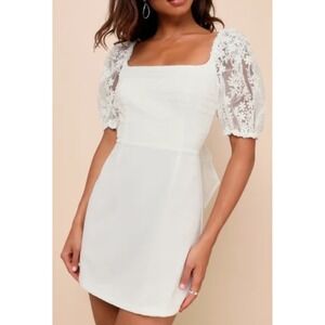 NWOT Lulus Size XXS White Organza Backless Puff Sleeve Mini Dress